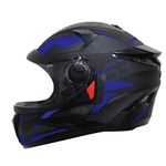 Steelbird SBH-17 Terminator ISI Certified Full Face Graphic Helmet in Matt Finish(Medium 580 MM, Black Blue with Clear Visor)