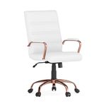 Flash Furniture Mid-Back White Leather Executive Swivel Chair with Rose Gold Frame and Arms