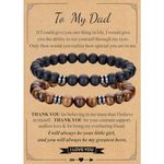 Mens Beaded Bracelets 8MM Natural Stone Beads Bracelet Set With Card Gift For Dad Tiger Eye Bracelets Best Gifts For Dad Black Crystal Beaded Bracelet for Men