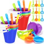 Didaey 48 Sets Colorful Beach Pails Sand Buckets and Shovels Toy 5 Inch Beach Pails Sand Buckets and Beach Sand Shovels for Boys and Girls Tool Summer Beach Theme Birthday Party Favors