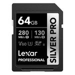 Lexar SILVER PRO SD Card 64GB, UHS-II SD Memory Card, V60, U3, C10, Up to 280MB/s Read, 130MB/s Write, SDXC Card for DSLR/Camera/Professional Photographer/Videographer/Enthusiast (LSDSIPR064G-BNNAA)