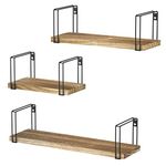 SRIWATANA Rustic Floating Shelves, Decorative Wood Wall Shelves Set of 3, Wall Mounted Storage Shelves for Bedroom, Living Room, Kitchen, Bathroom, Office and More Carbonized Black