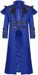 BITSEACOCO Mens Steampunk Tailcoat Costume, Medieval Gothic Long Trench Coat Victorian Double Breasted Zipper Punk Jacket, Blue, X-Large