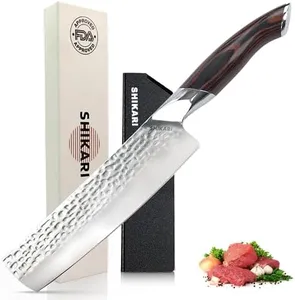 SHIKARI Nakiri Knife – Japanese Cleaver with 3-Layer Damascus VG10 Blade – 7 Inch Vegetable Knife Full Tang – Ergonomic Pakkawood Handle – Nakiri Knives Japanese Style