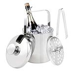 DOERDO Stainless Steel Ice Bucket Set Portable Double Wall Insulated with Lid Strainer and Tongs, for Kitchen Picnic Party, 7.8x5.5inch