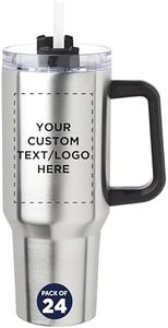 DISCOUNT PROMOS Custom Alps Stainless Steel Travel Mugs with Handle 40 oz, Set of 24, Personalized Bulk Pack - Ideal for Outdoor Adventures and Daily Commute, Great for Water or Coffee - Silver
