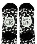 Funny Cat Gifts for Men Best Cat Dad Ever Cat Socks for Cat Lovers Cat Dad Socks Novelty Crew Socks, Black & White, One Size