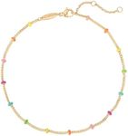 MEVECCO Gold Anklet for Women 14K Gold Plated Dainty Enameled Multicolor Ball Beaded Satellite Anklet Chain for Beach Summer Simple Foot Jewelry