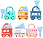 6Pcs Lock and Key Toy for Toddlers Car Shape Padlock Numbers Matching and Counting Kids Early Learning Toys Montessori Locks Keys Toys Educational Busy Board for Ages 2-5 Children Preschool Gifts
