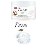 Exfoliating Body Scrub Bundle Contains Dove Exfoliating Body Scrub Macadamia and Rice Milk and Dove Original Beauty Cream Soap Bar