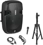 Pyle PPHP155ST Wireless Portable PA Speaker System - 1500W High Powered Bluetooth Compatible Active Outdoor Sound Speakers w/ USB SD MP3 RCA - 35mm Mount, Stand, Microphone, Power Cable, Black, 15"