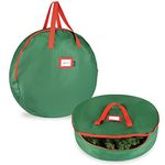 Christmas Wreath Storage Bag - Durable Tarp Material, Zippered, Reinforced Handle and Easy to Slip The Wreath in and Out. Protect Your Holiday Wreath from Dust, Insects, and Moisture. (GREEN | 2-PACK)