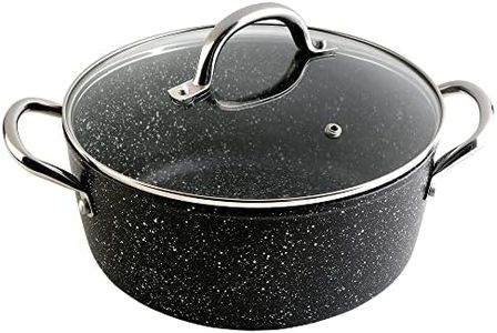 WECOOK! Granite Saucepan High Induction Complete 28 cm Glass Lid, Forged Aluminium 6.7 Liters, Non-Stick Ecological Stone PFOA Free, Steel Handles, Suitable All Cookers, Ceramic Glass, Gas, Oven