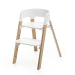 Stokke Steps Chair, Natural Legs & White Seat - 5-in-1 Seat System - Transform Into Newborn + Toddler High Chair - Use Through Childhood or Up to 85kg/187 lbs. - Tool-Free, Stylish & Adjustable