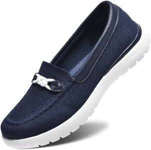 Buyrew Loafers for Women Comfort Slip On Walking Shoes Knit Dressy Comfortable Business Casual Work Flats Deep Blue 9.5