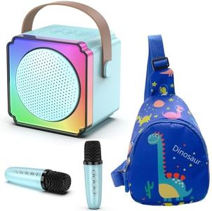 Mini Karaoke Machine, Portable Karaoke Machine with 2 Wireless Microphones, Gifts for Kids, Adults, Girls Boys Birthday Easter Toys, Age 3-12+ Year Olds, Bluetooth Speaker, 1 Bag, for Party (Blue)
