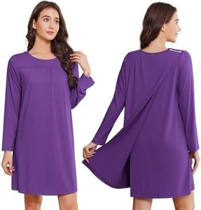Deyeek Long Sleeve Hospital Gowns for Elderly Women Open Back Pajamas for Bedridden Elderly Women Post Surgery Clothing Dark Purple