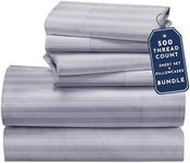 California Design Den Bedding Bundle - Queen Striped Sheet Set with 4 Pillowcases, 500 Thread Count, 100% Cotton Sateen (Lavender Striped)
