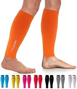 NEWZILL Calf Compression Sleeve for Men & Women | Footless Compression Socks for Shin Splint Relief, Varicose Veins | Perfect Leg Sleeve for Running, Travel, Nursing, Work, Fitness (S/M Orange 1Pair)