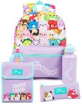 Squishmallows Girls 4 Piece Backpack Set | Kids Purple Rucksack Bundle with School Bag, Pencil Case, Lunch Bag & Water Bottle, Purple, Small, Rucksack Backpacks