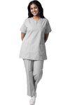 UNIFORM CRAFT Women’s 4 Pocket Scrub Suit Set | Medical Uniform | Cross V-Neck Poly Cotton | Short Sleeve Hospital Wear | Ideal for Doctors & Nurses (Light Grey, 3XL)