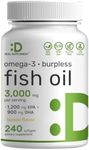 DEAL SUPPLEMENT Omega 3 Fish Oil Supplements, 3,000mg Per Serving, 240 Softgels – EPA 1,200mg + DHA 900mg – Burpless Pills, Lemon Flavored, Wild Caught – Brain & Heart Support – Mercury Free, Non-GMO