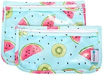 EzPacking Clear Zipper Pouches (Set of 2) / Transparent Reusable PVC Organizers for Women’s Purse or Tote Bag/Cute Slim Flat Japanese Style Watermelon Cactus Pencil Pouch for Travel (Watermelon)