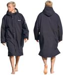 Owntop Waterproof Swim Parka for Kids Youths and Adults - Unisex Hooded Surf Poncho, Oversized High-Low Hem Windproof Changing Robe, Sherpa Winter Warm Beach Towel Jacket with Pockets Black XS