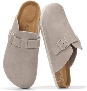 Project Cloud Mens Clogs - Full Grain Genuine Leather Memory Foam Clogs for Men Arch Support Cork Footbed - Non Slip Platform Mules (Brooklyn, GREYMONOSUED,10)