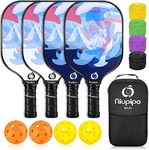 niupipo Pickleball Paddles, Pickleball Paddles Set of 4, Pickleball Paddle with Fiberglass Surface, Polypropylene Honeycomb Core, Cushion Grip, Lightweight Pickleball, Portable Carry Bag, White