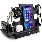 Wooden Desk Organizer, Smartphone Stand - Docking Station, Gift Idea for Men, Nighstand Holder, Ebony color