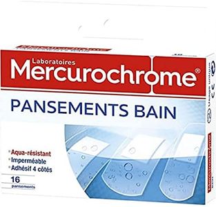 MERCUROCHROME - Pansements bain aqua-résistant - Imperméables à l'Eau - Boîte de 16 pansements - 3 Formats Différents - Ultra-fins et Transparents - Ne colle pas à la plaie
