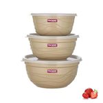 Trueware Microwave Safe Bowl |1 Year Warranty | Bowl Sets, Bowl, Serving Bowl with lid |1000,1400,2200 ml | Florra Stainless Steel Serving Bowls, Microwave Bowl | Mixing Bowl Set of 3 with Lid- Cream