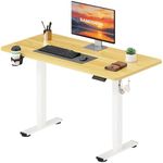SANODESK 110 * 54 Electric Standing Desk ONE PIECE Height Adjustable Standing Desk With Memory Smart Panel Sit Stand Table With Hooks and Cupholder for Home Office (White Frame+ Maple Desktop)