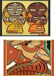 Adventures� *Worshiping Women* - Two Paintings by Jamini Roy, Set of 2 Wall D�cor Frame. Canvas Print stretched on Pinewood Frame. Size 14"x18" each.