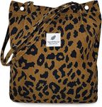 Kawn® Women Corduroy Tote Bag Canvas Shoulder Cord Purse Reusable Shopping Bag Grocery Bag Large Capacity Washable Handbag Girls Shoulder Bag with Inner Pocket For Daily Use Work Travel (Leopard)