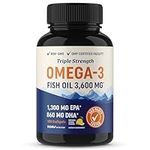 Omega-3 Fish Oil Supplement 3600 mg | EPA & DHA | Best Source of Omega 3 | Ultimate Brain, Heart, and Joint Support for Men & Women | Non GMO Burpless Lemon Softgel Capsules 2000mg Plus (120 Pills)