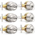 Probrico 3Pack Entry Door Knob and Double Cylinder Deadbolt Lock Set, Double Keyed on Both Sides, Keyed Alike Combo Pack,Exterior Door Lock Set,Satin Nickel