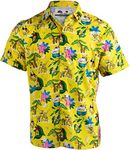 Bananas & Blow | Funny Drug Hawaiian Button Down Polo Golf Party Shirt for Men-(Collar,L) Yellow