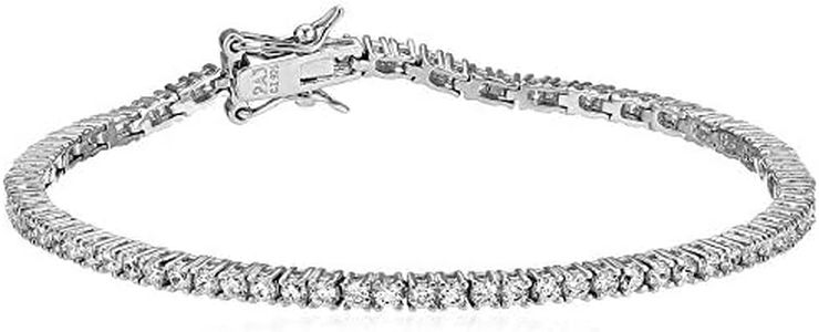 Amazon Essentials Platinum Plated Sterling Silver Round Cut Cubic Zirconia Tennis Bracelet (2mm), 7.25" (previously Amazon Collection)