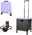 Foldable Utility Cart Folding Portable Rolling Crate Handcart with Durable Heavy Duty Plastic Telescoping Handle Collapsible 4 Rotate Wheels for Travel Shop Moving Luggage Office Use (Black+Purple)