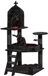 55" Gothic Cat Tree with Coffin, Spooky Cat Tower Condo with Sisal Scratching Posts,Multi-Level Cat Activities Furniture for Large Cats, Black Halloween
