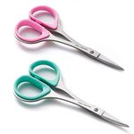 Beaditive Sewing and Embroidery Scissors Set (2 Pc.) Curved, Sharp, Stainless-Steel Design | Precision Tips, Ergonomic Rubber Handle Grip | Small, Compact DIY Use