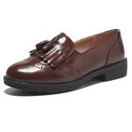 TRULAND Women's Penny Loafers Slip On Leather Wingtip Tassel Oxford Shoes (CN 39/5.5 UK,Bordeaux) Red