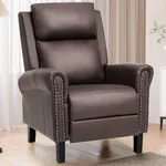 YITAHOME Wingback Recliner Chair, Push Back Recliner with High Back, Upholstered Faux Leather Accent Lounge Armchair Single Sofa Adjustable for Living Room, Brown