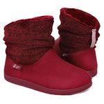 LongBay Ladies' Warm Chenille Knit Bootie Slippers Comfy Suedette Fluffy Faux Fur Memory Foam Boots House Shoes(5-6 UK,Red)