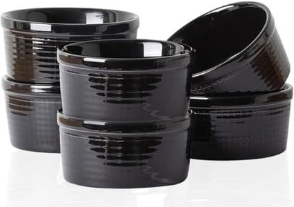 Yachi Black Creme Brulee Ramekins: 6 Pcs Ceramic Souffle Dishes Oven Safe Baking Bowl Set for Lava Cake | Pudding | Mini Custard | Sauces Dipping | Onion Soup | Flan