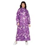 THE CLOWNFISH Polyester Waterproof Rain Coat For Women Skirt and Top Raincoat With Adjustable Hood and Front Pockets Rain Glam Series (Purple Floral, X-Large)