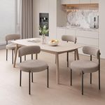 Nalupatio Dining Chairs Set of 4, Round Boucle Dining Room Chairs with Curved Backrest & Thick Cushion, Mid-Century Modern Upholstered Teddy Fabric Kitchen Side Chairs with Metal Legs,Greyish Brown