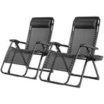 S AFSTAR Zero Gravity Chair Set of 2, Reclining Camping Chair with Cup Holder & Detachable Pillow, Adjustable Folding Zero Gravity Lounge Chair for Patio Porch Yard Beach, Support 500 Lbs (Black)